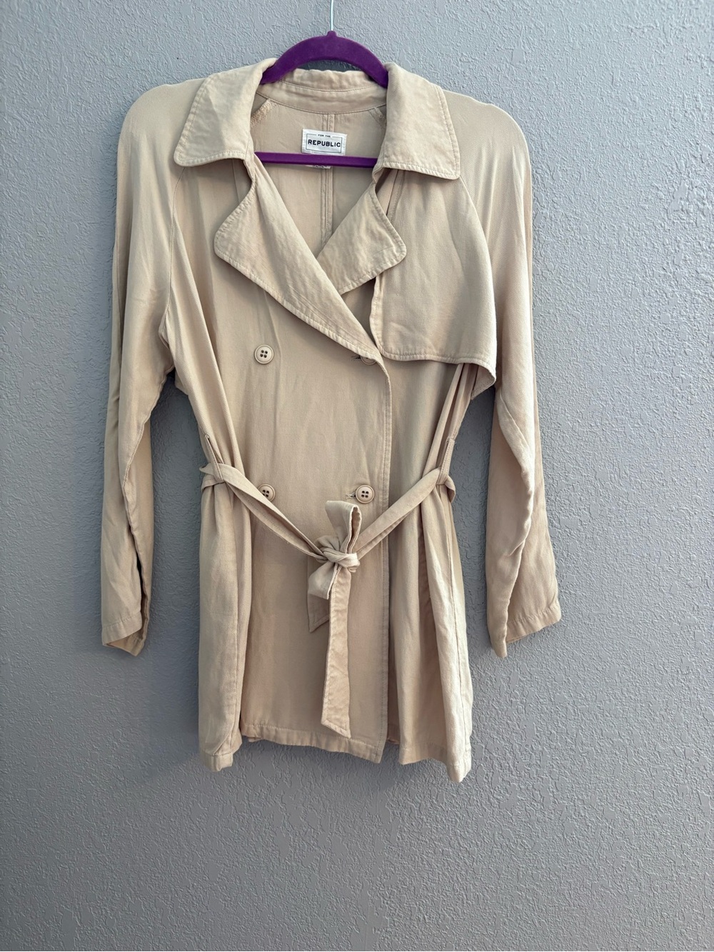 For The Republic Lightweight Beige Trench Coat with Belt